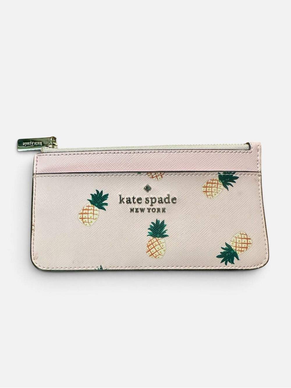 Kate Spade Pink Pineapple Print Flat Zip Wallet